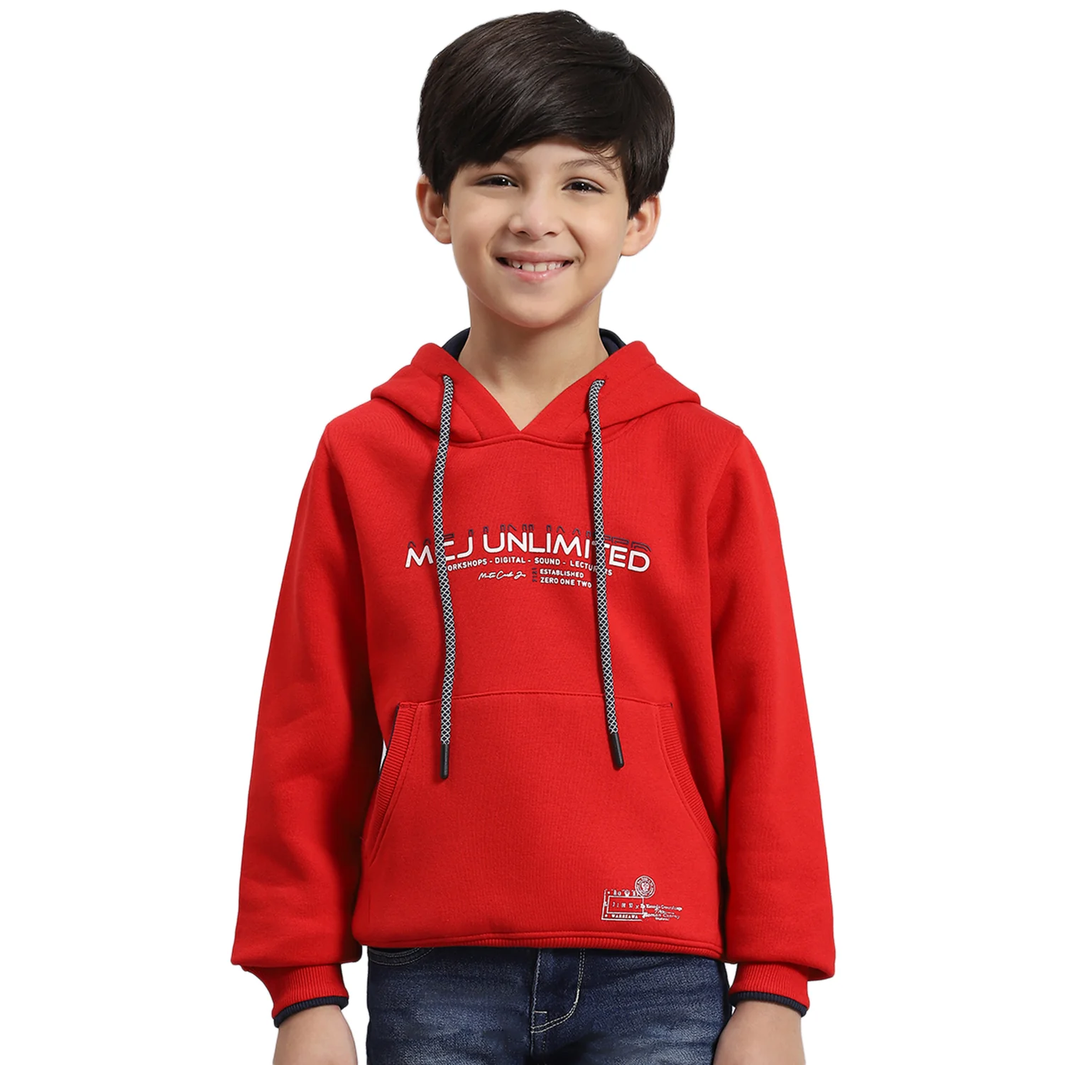 Boys Red Printed Hooded Full Sleeve Sweatshirt - Image 5