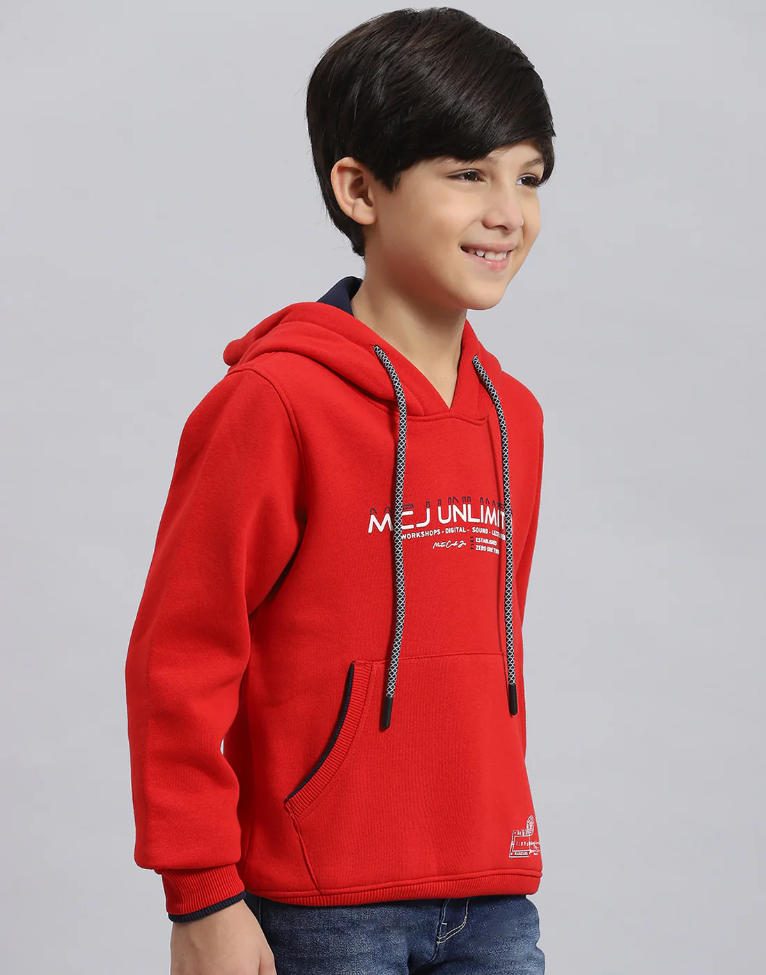 Boys Red Printed Hooded Full Sleeve Sweatshirt - Image 6