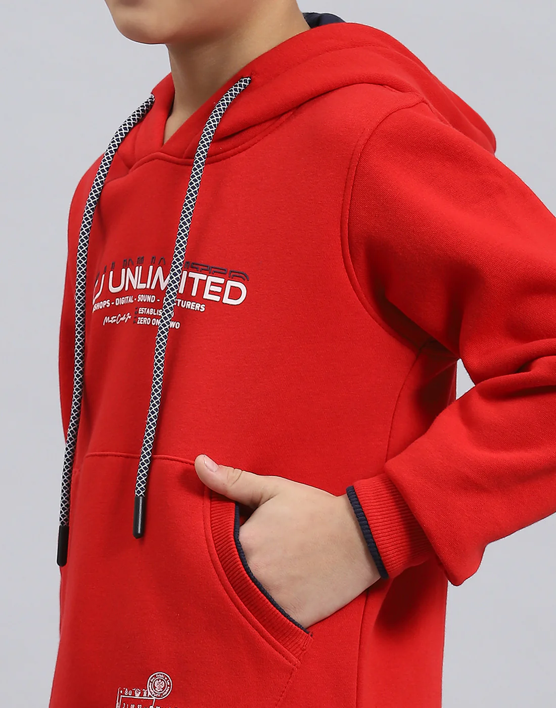 Boys Red Printed Hooded Full Sleeve Sweatshirt - Image 8