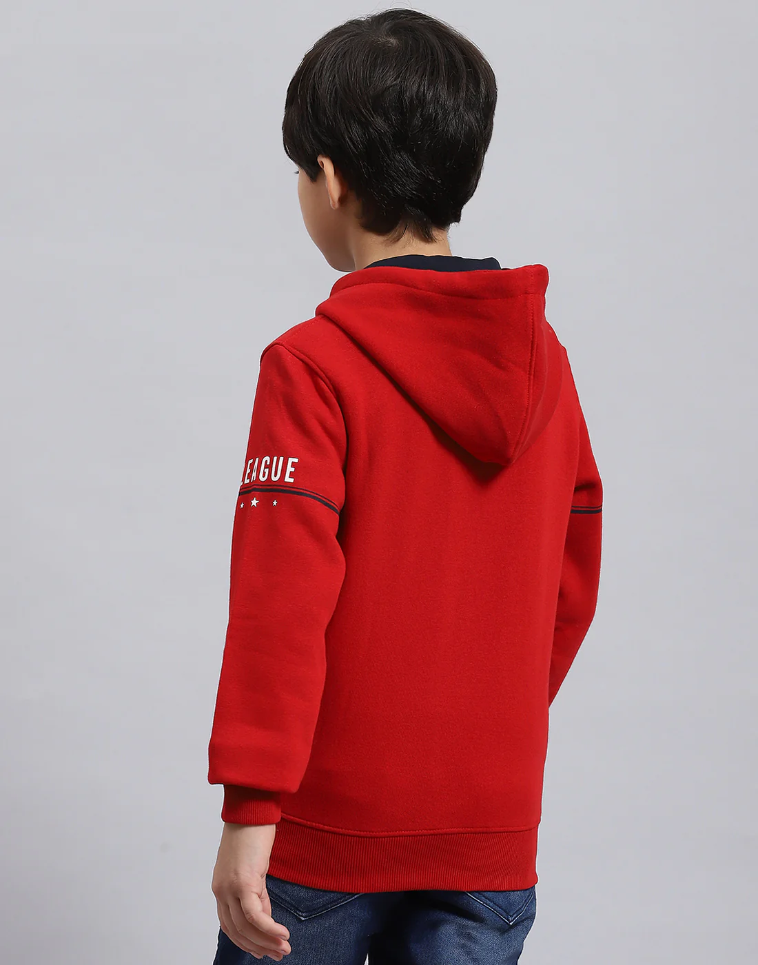 Boys Red Printed Hooded Full Sleeve Sweatshirt - Image 6