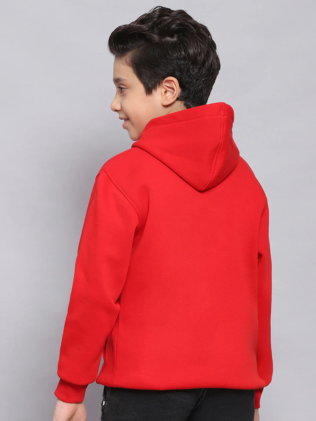 Boys Red Printed Hooded Full Sleeve Sweatshirt - Image 5
