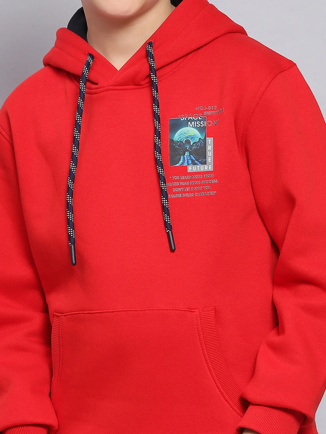 Boys Red Printed Hooded Full Sleeve Sweatshirt - Image 6