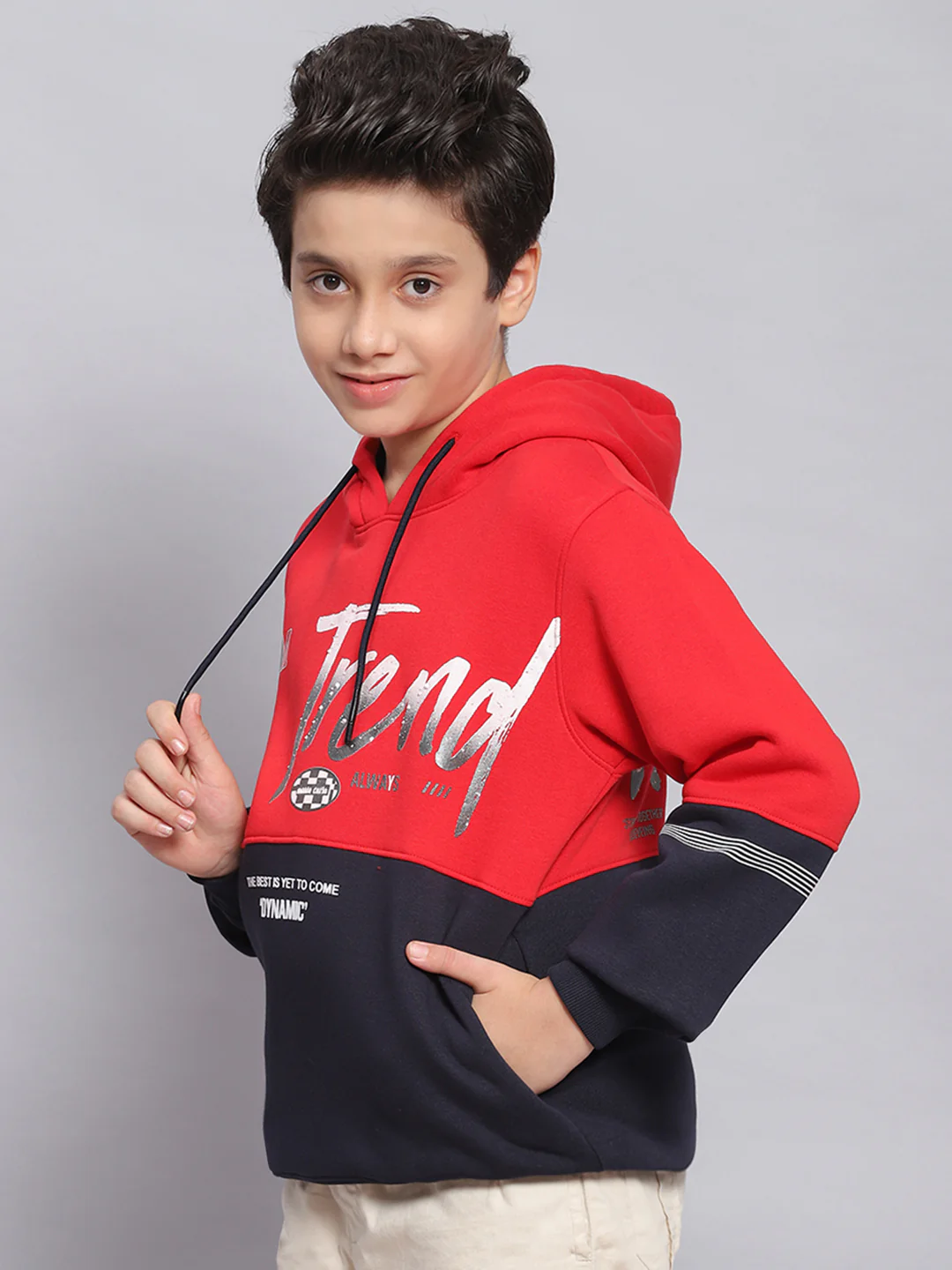 Boys Red Printed Hooded Full Sleeve Sweatshirt - Image 3