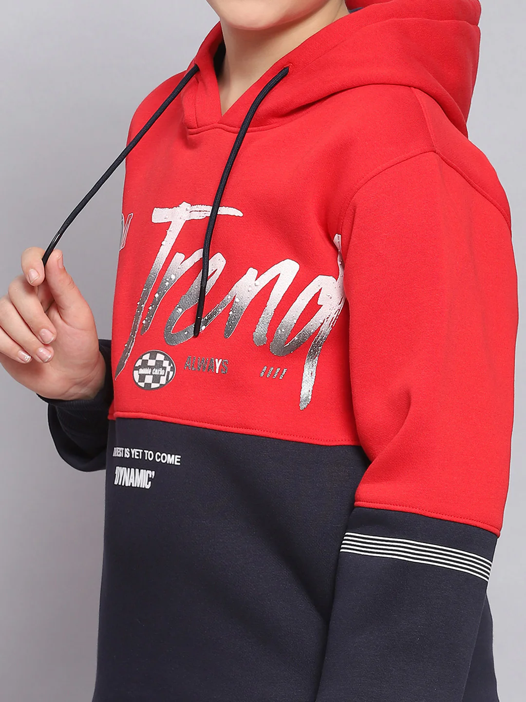 Boys Red Printed Hooded Full Sleeve Sweatshirt - Image 6