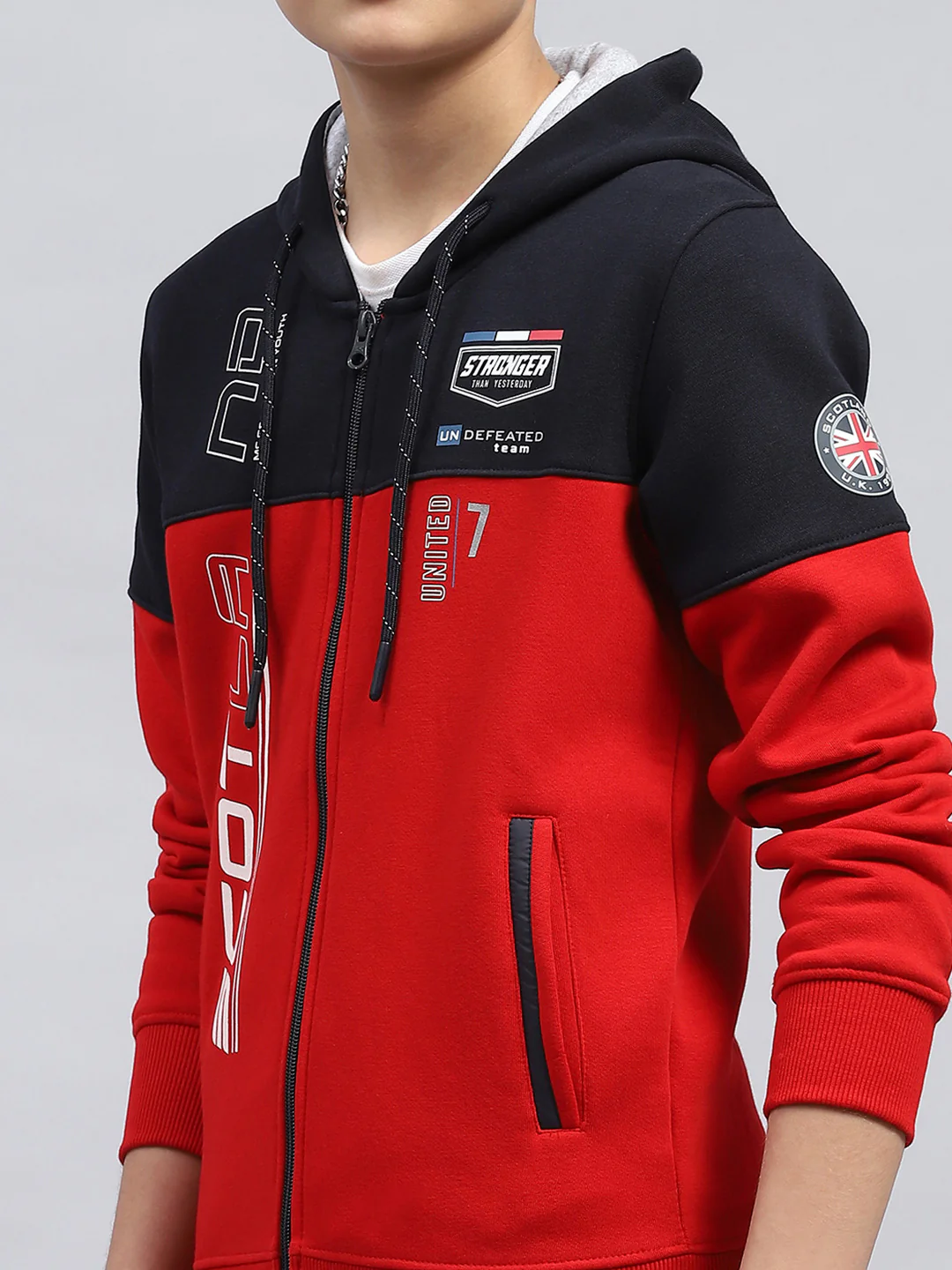 Boys Red Printed Hooded Full Sleeve Sweatshirt - Image 6