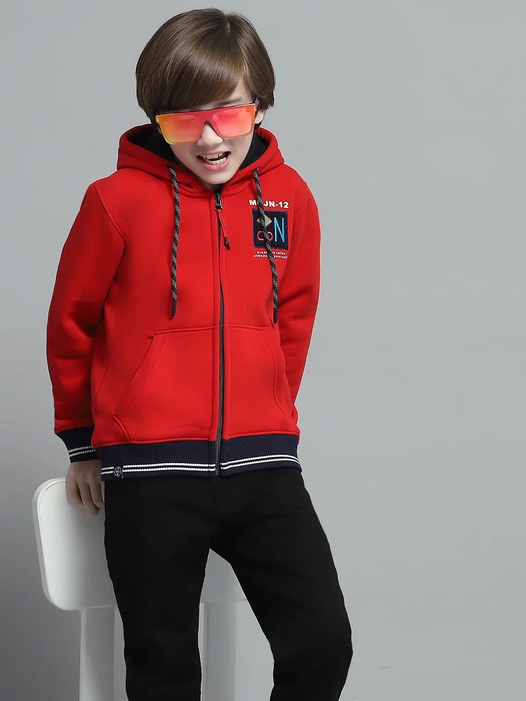 Boys Red Printed Hooded Full Sleeve Sweatshirt - Image 6