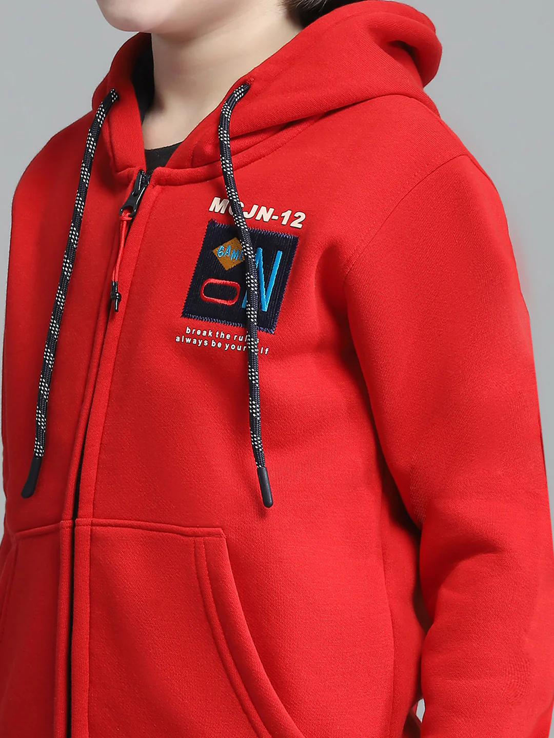 Boys Red Printed Hooded Full Sleeve Sweatshirt - Image 7
