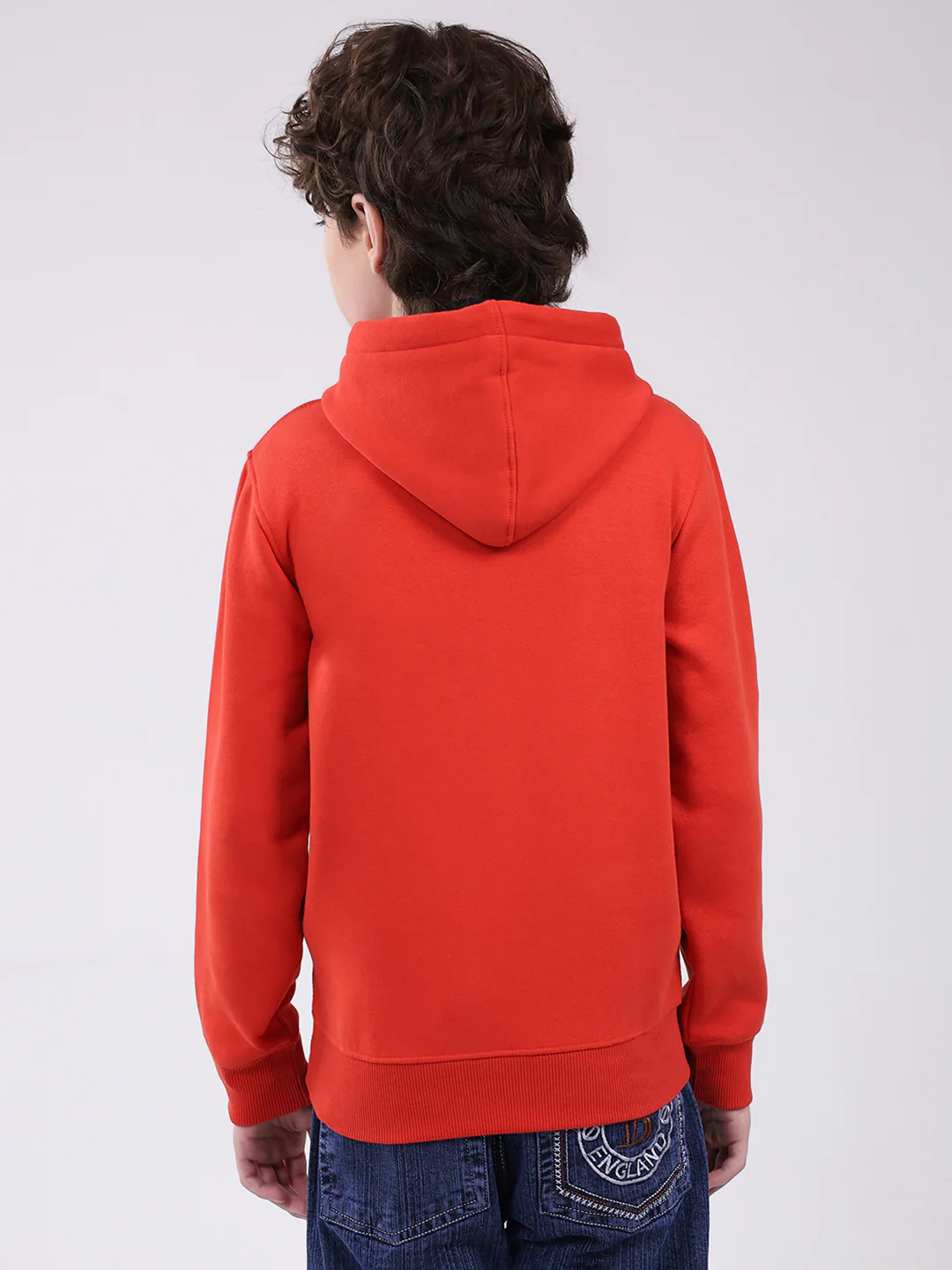 Boys Red Printed Hooded Full Sleeve Sweatshirt - Image 5