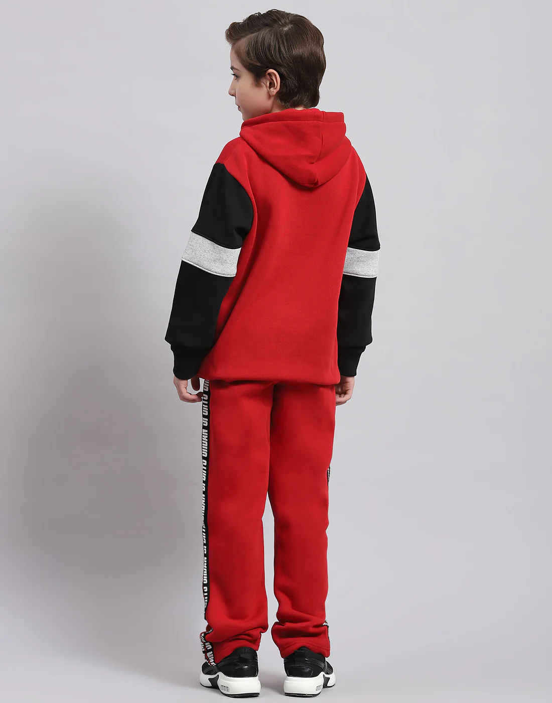 Boys Red Printed Hooded Full Sleeve Tracksuit - Image 5