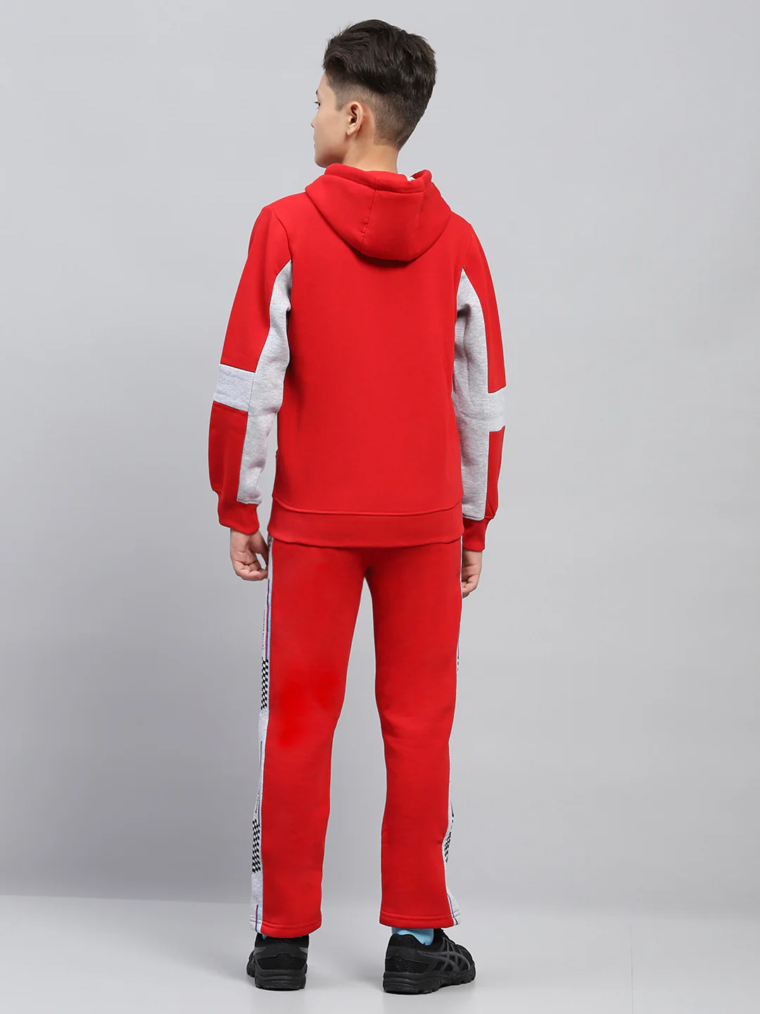 Boys Red Printed Hooded Full Sleeve Tracksuit - Image 5