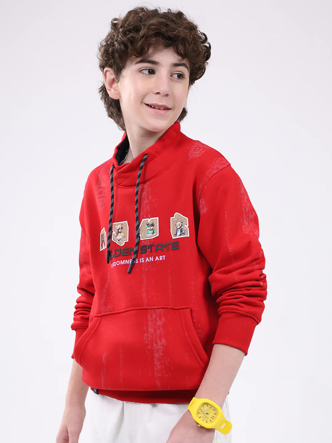 Boys Red Printed Mock Neck Full Sleeve Sweatshirt - Image 3