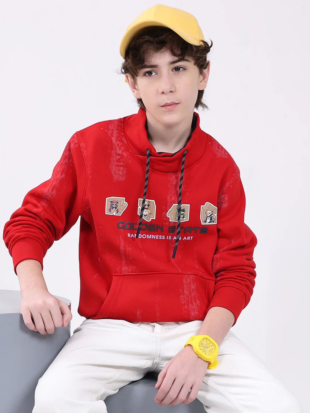 Boys Red Printed Mock Neck Full Sleeve Sweatshirt - Image 6