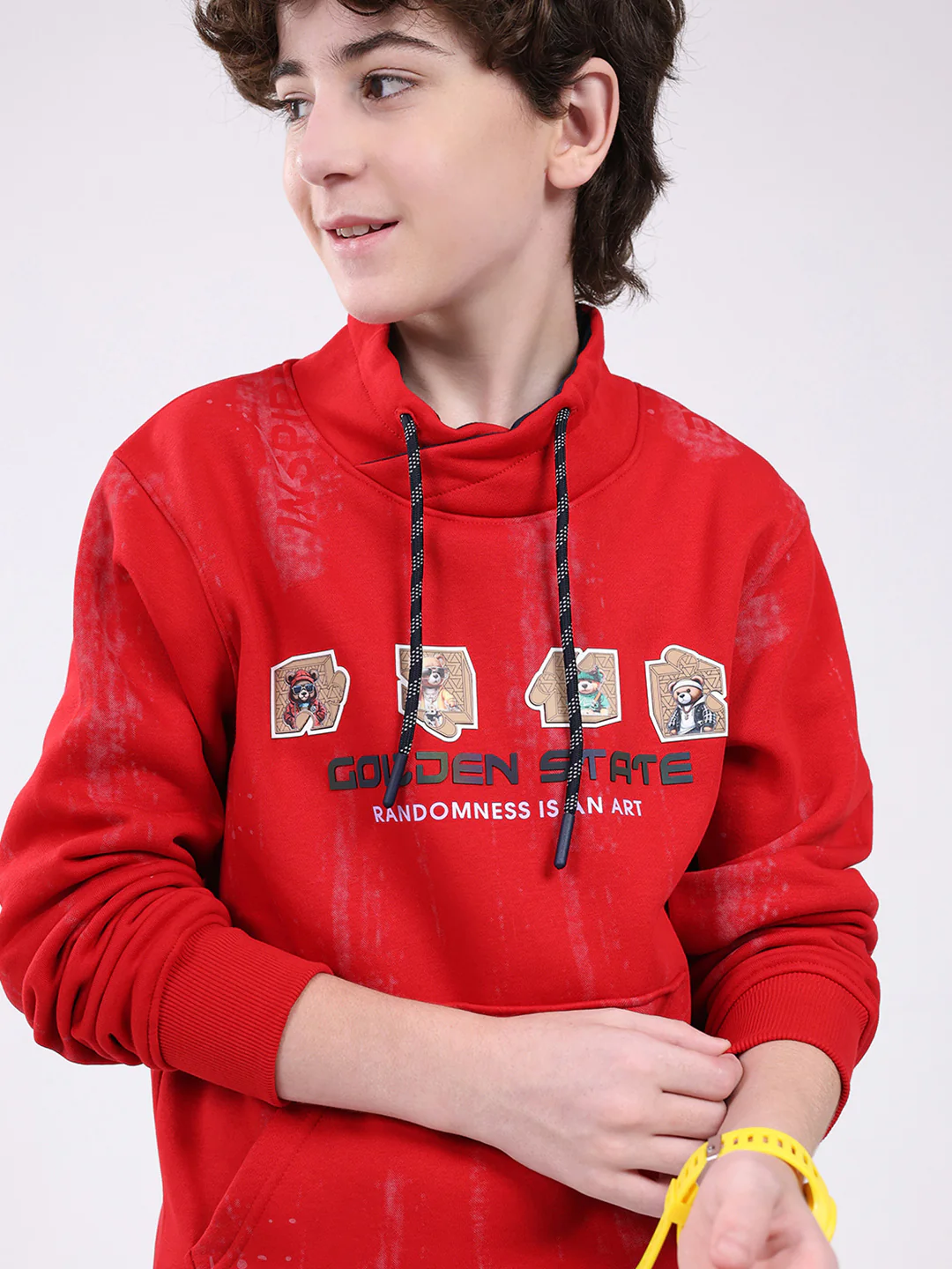 Boys Red Printed Mock Neck Full Sleeve Sweatshirt - Image 7