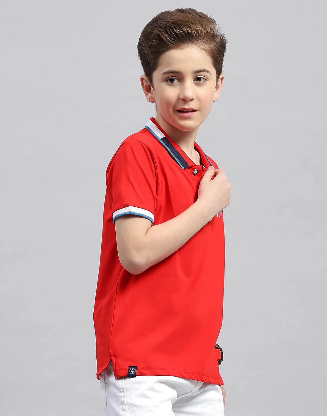 Boys Red Printed Polo Collar Half Sleeve T-Shirt - Image 4