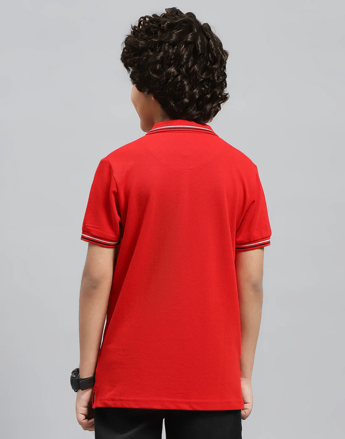 Boys Red Printed Polo Collar Half Sleeve T-Shirt - Image 7