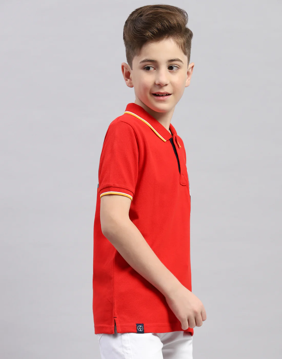 Boys Red Printed Polo Collar Half Sleeve T-Shirt - Image 4