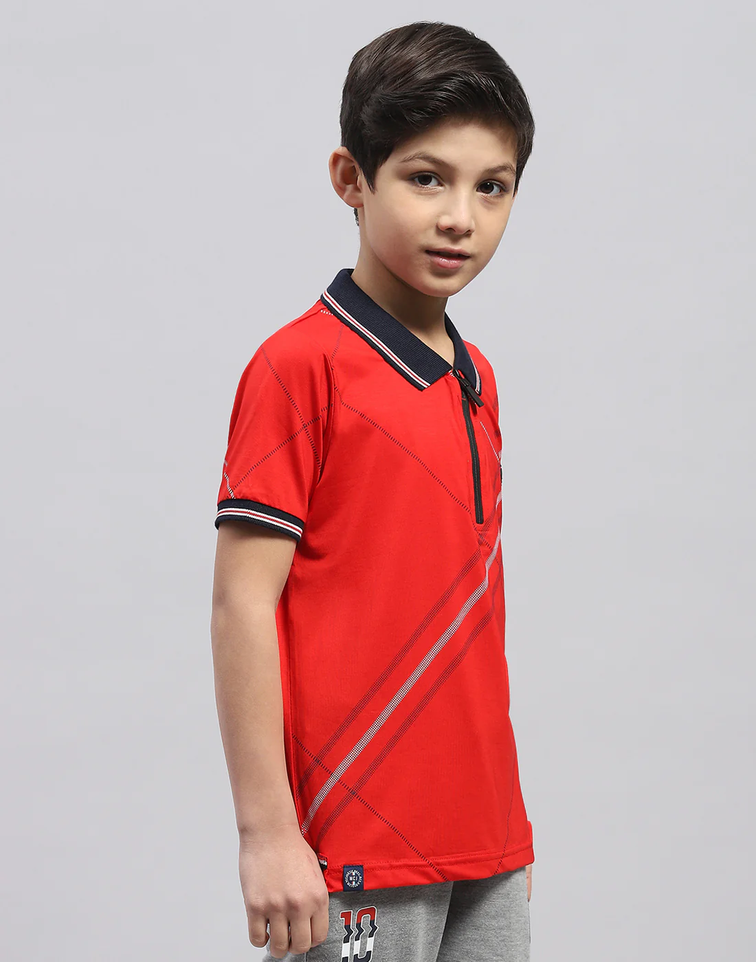 Boys Red Printed Polo Collar Half Sleeve T-Shirt - Image 4