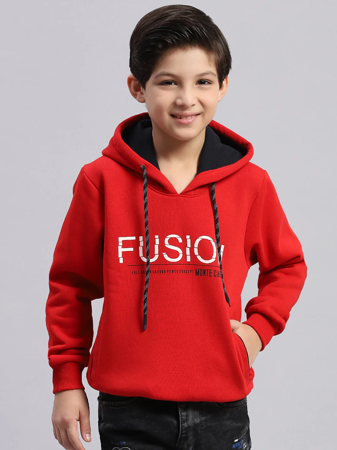 Boys Red Printed Round Neck Full Sleeve Sweatshirt - Image 2