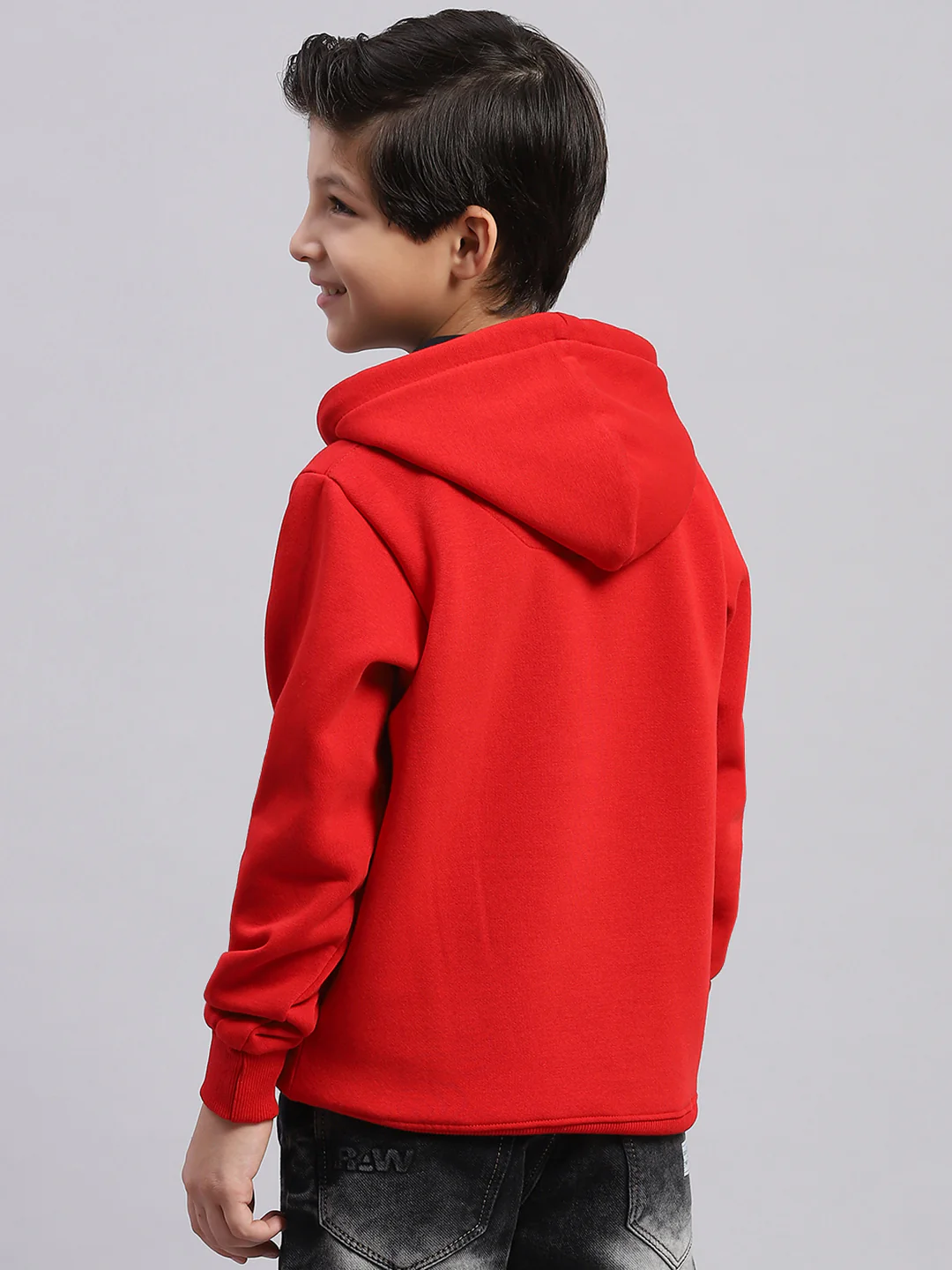 Boys Red Printed Round Neck Full Sleeve Sweatshirt - Image 5