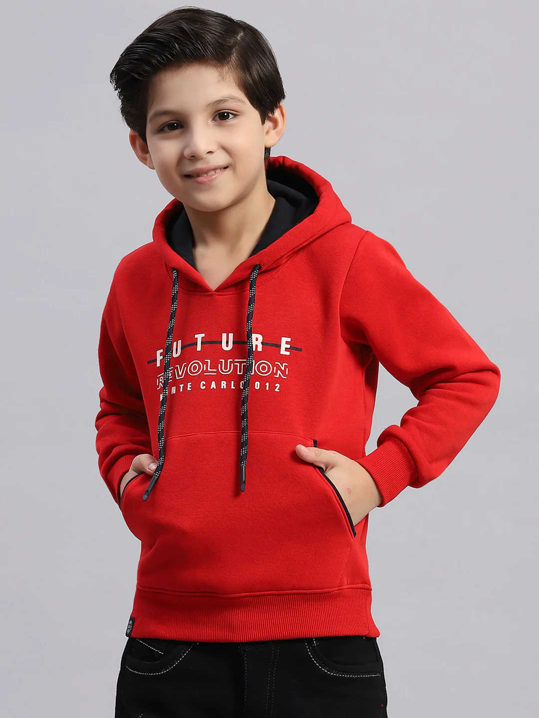 Boys Red Printed Round Neck Full Sleeve Sweatshirt - Image 2