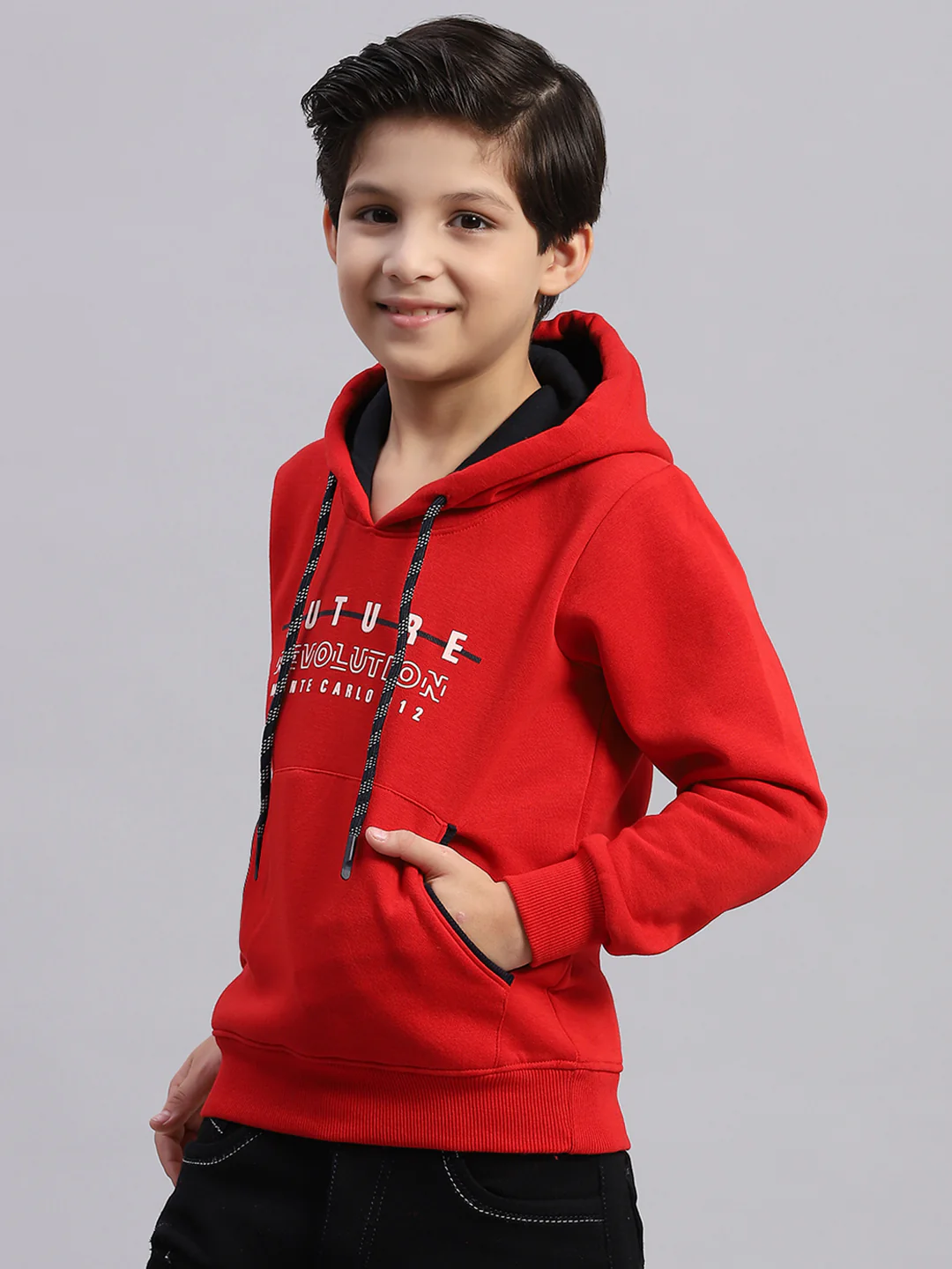 Boys Red Printed Round Neck Full Sleeve Sweatshirt - Image 3