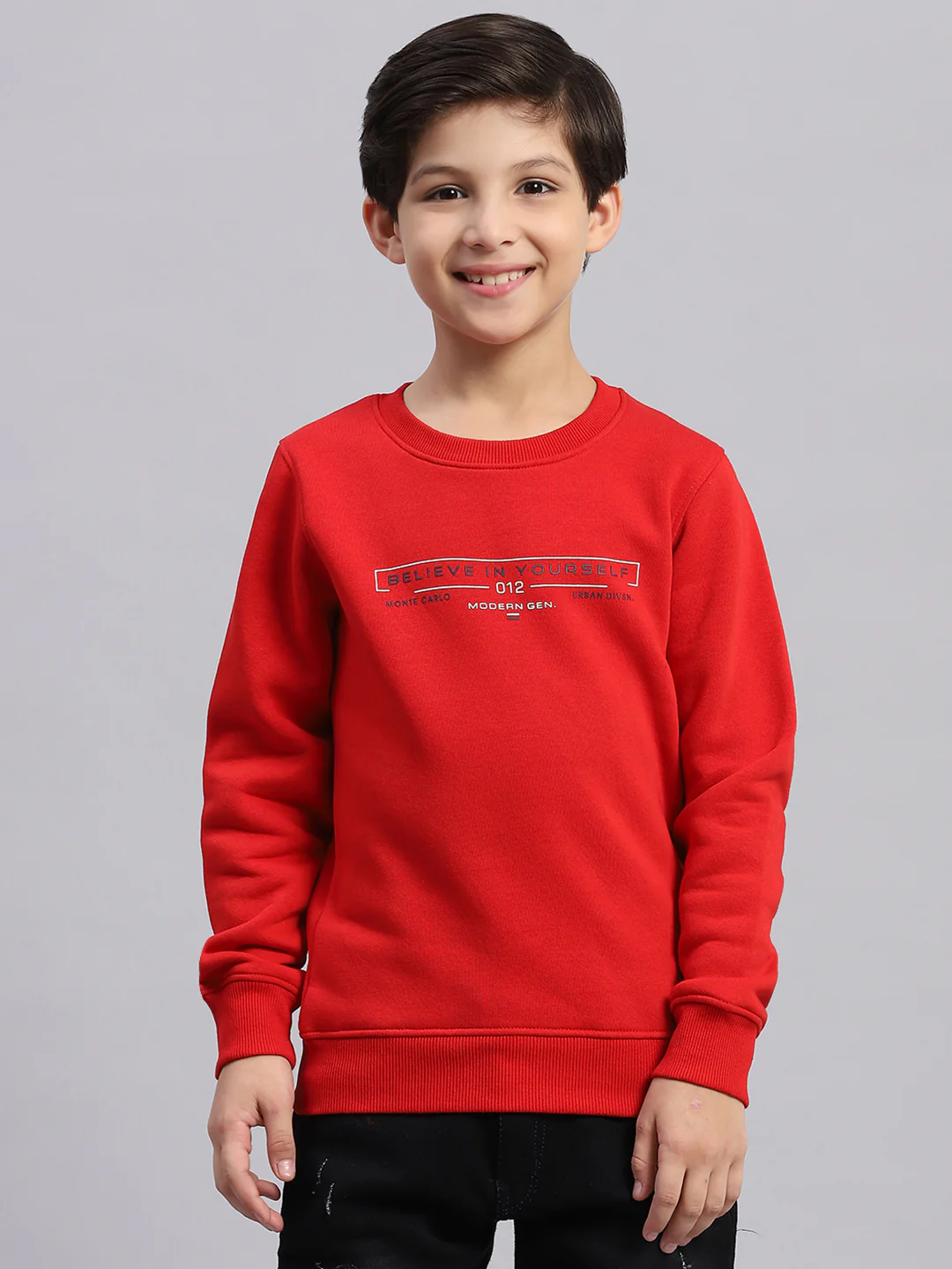 Boys Red Printed Round Neck Full Sleeve Sweatshirt - Image 2