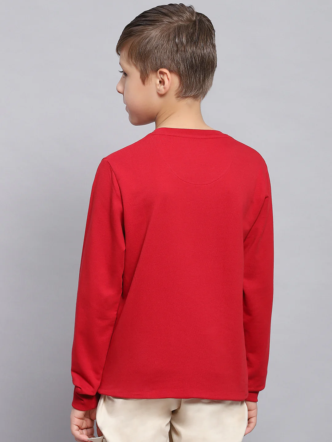 Boys Red Printed Round Neck Full Sleeve Sweatshirt - Image 5