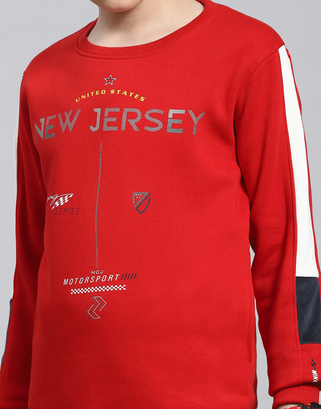 Boys Red Printed Round Neck Full Sleeve Sweatshirt - Image 6
