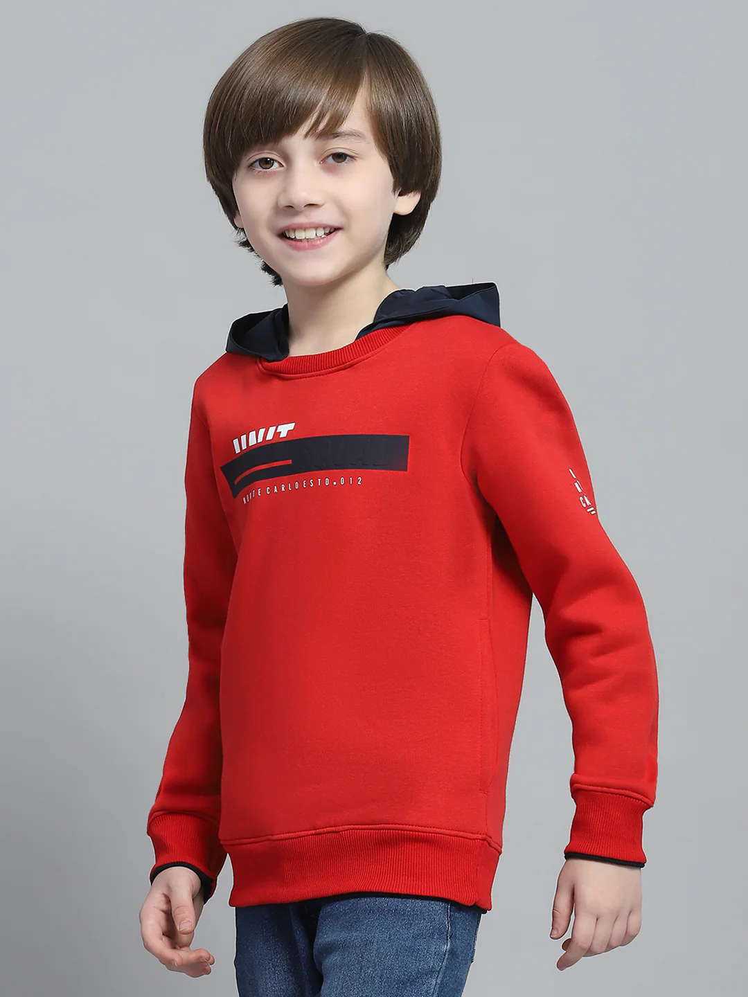 Boys Red Printed Round Neck Full Sleeve Sweatshirt - Image 3