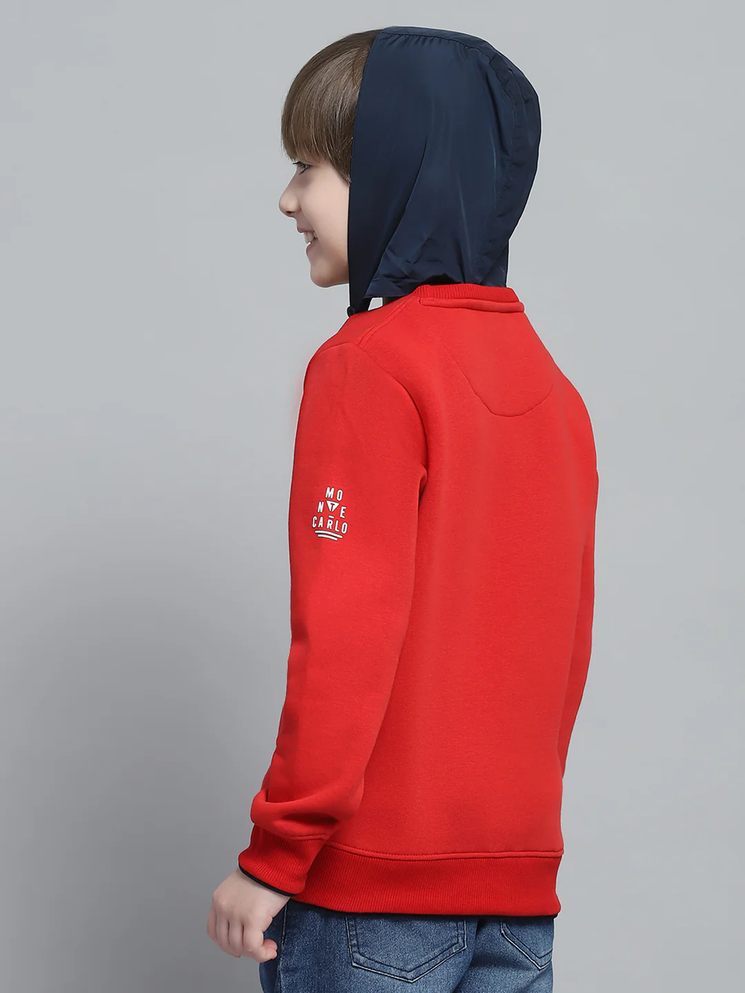 Boys Red Printed Round Neck Full Sleeve Sweatshirt - Image 5