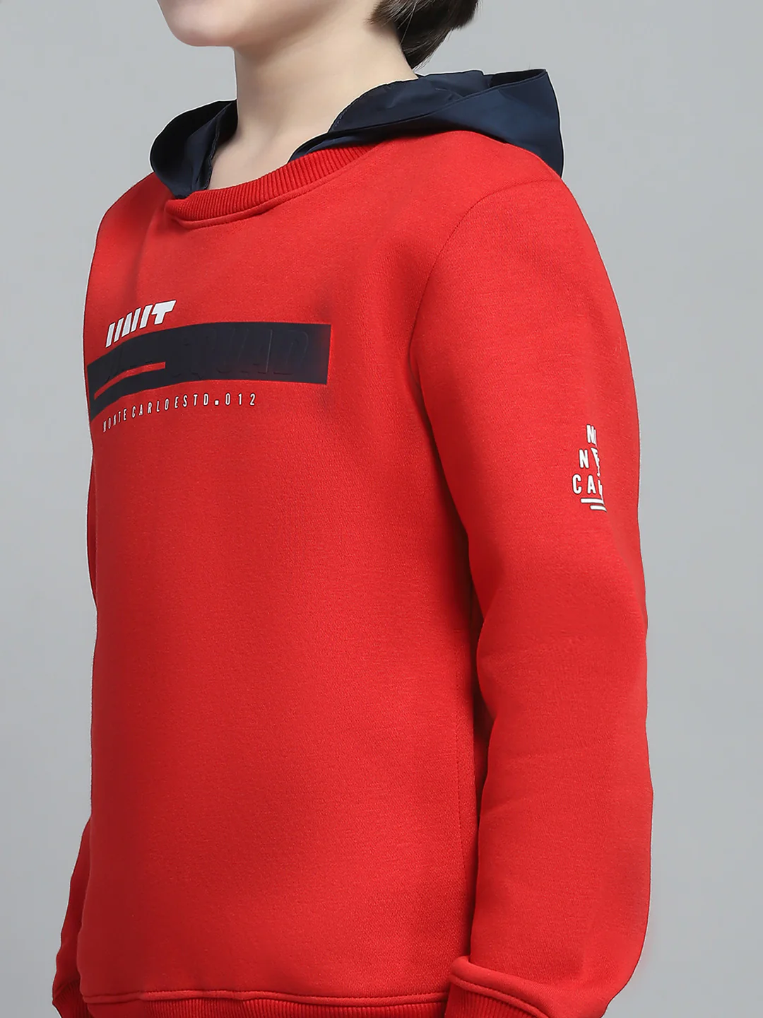 Boys Red Printed Round Neck Full Sleeve Sweatshirt - Image 7