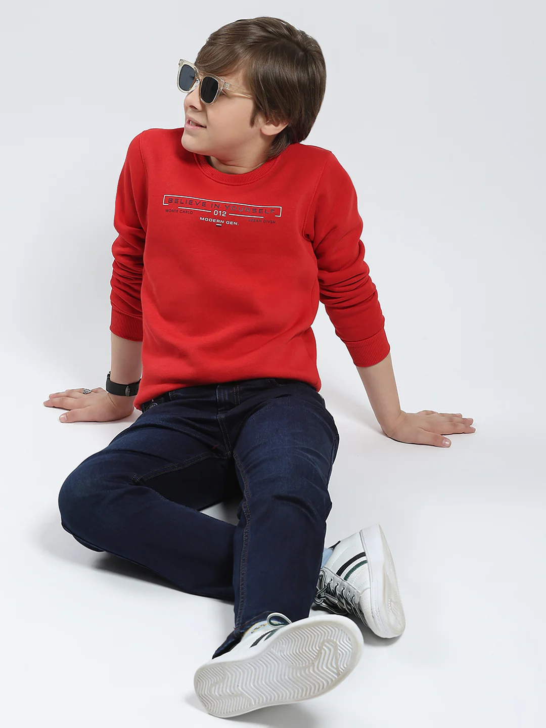 Boys Red Printed Round Neck Full Sleeve Sweatshirt - Image 2