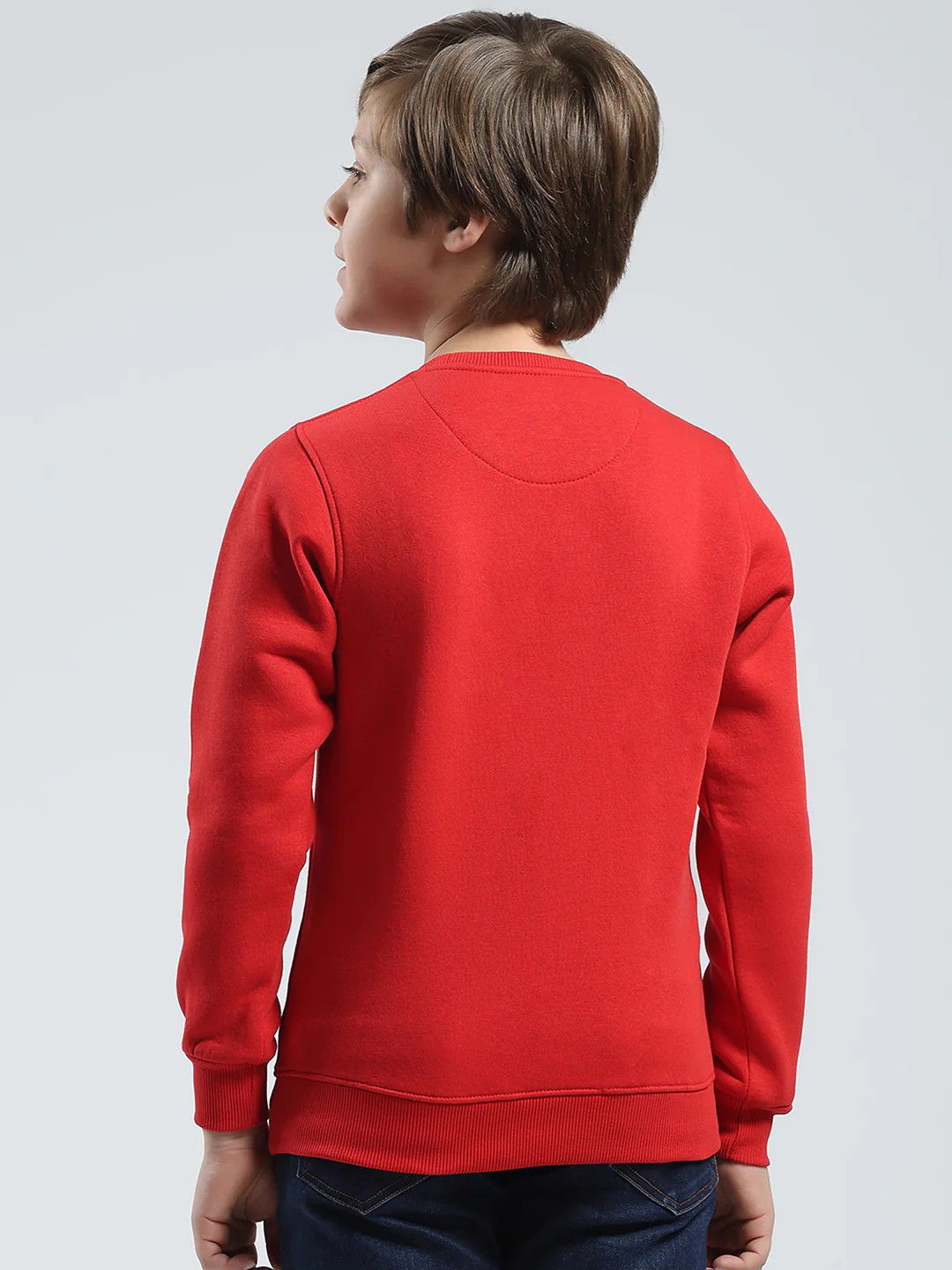 Boys Red Printed Round Neck Full Sleeve Sweatshirt - Image 5