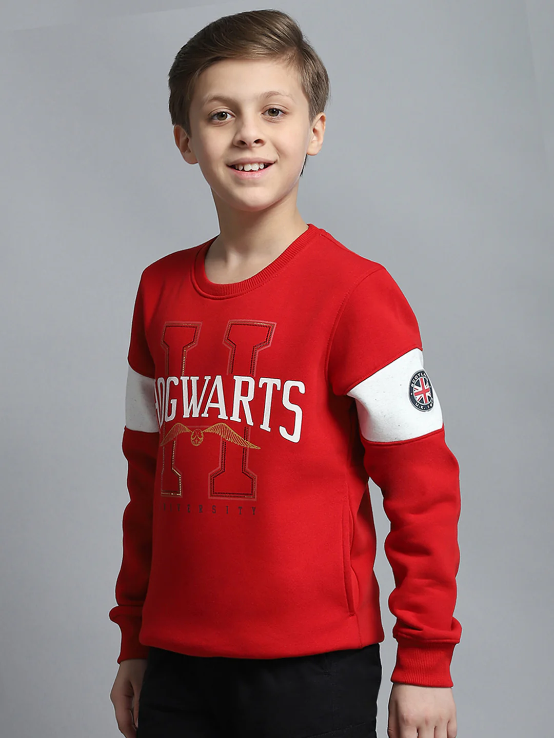 Boys Red Printed Round Neck Full Sleeve Sweatshirt - Image 3