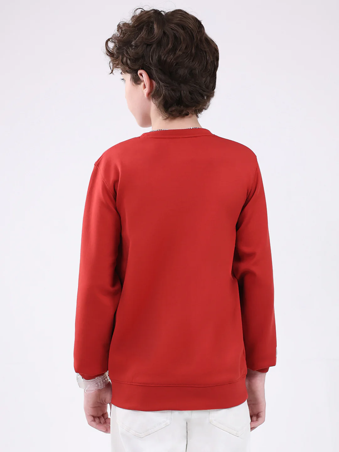 Boys Red Printed Round Neck Full Sleeve Sweatshirt - Image 5
