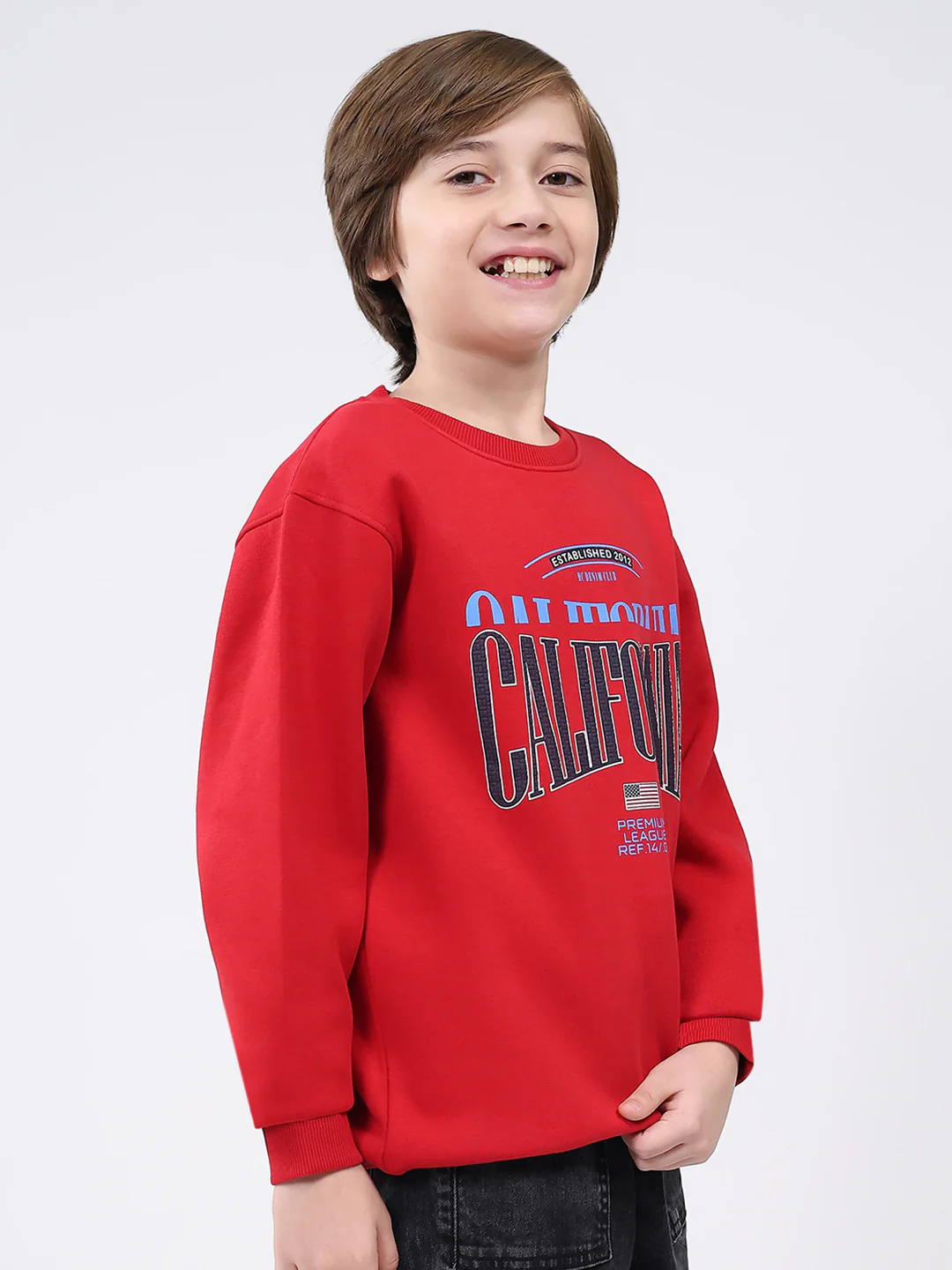 Boys Red Printed Round Neck Full Sleeve Sweatshirt - Image 4