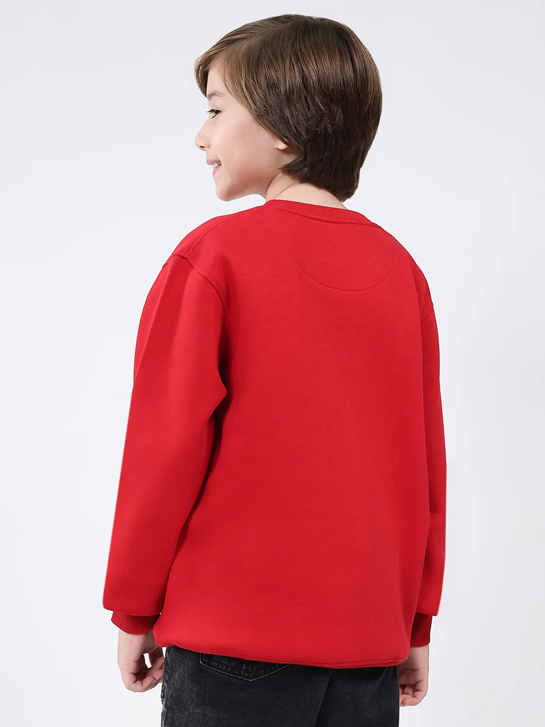 Boys Red Printed Round Neck Full Sleeve Sweatshirt - Image 5