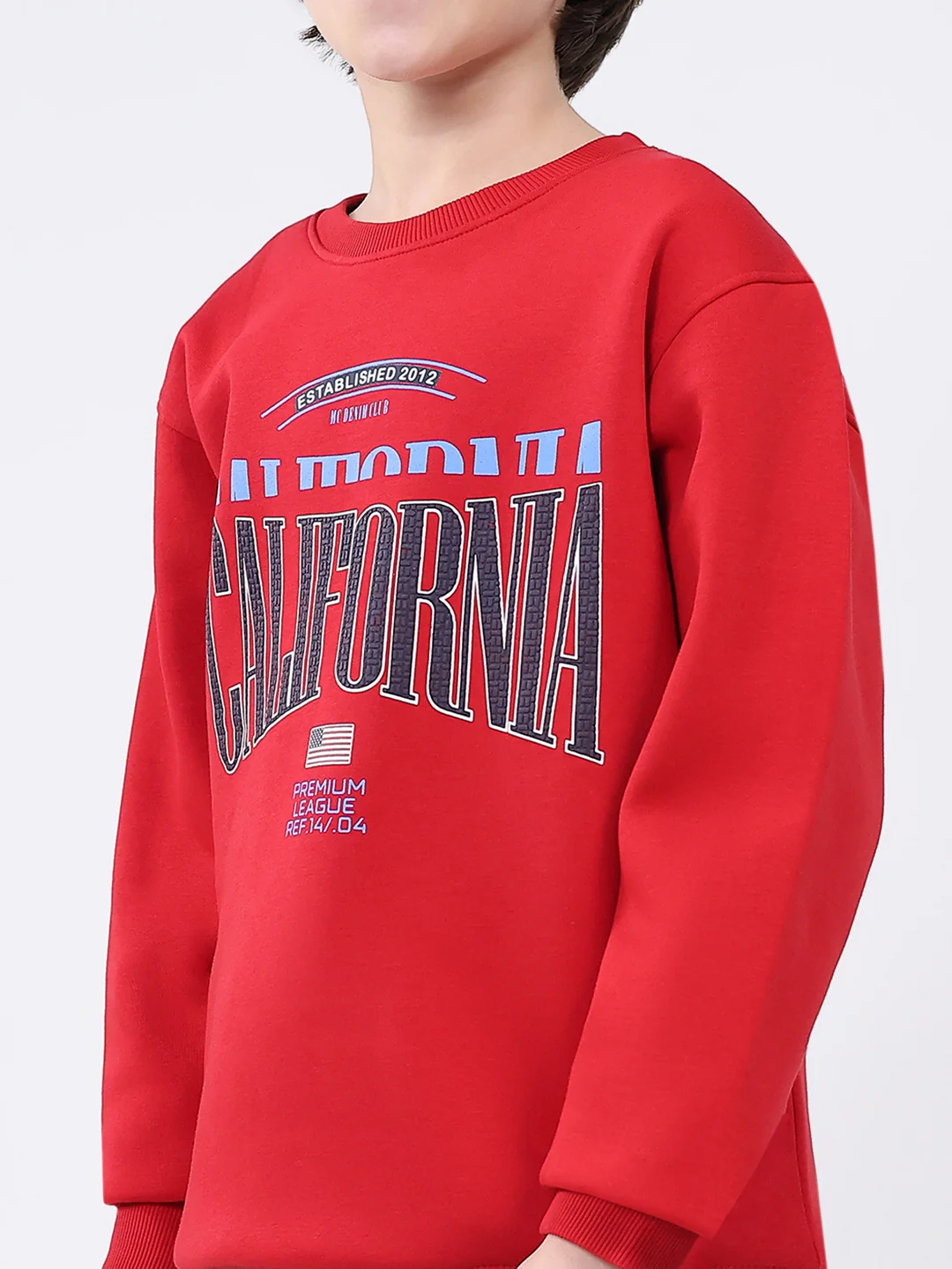 Boys Red Printed Round Neck Full Sleeve Sweatshirt - Image 6