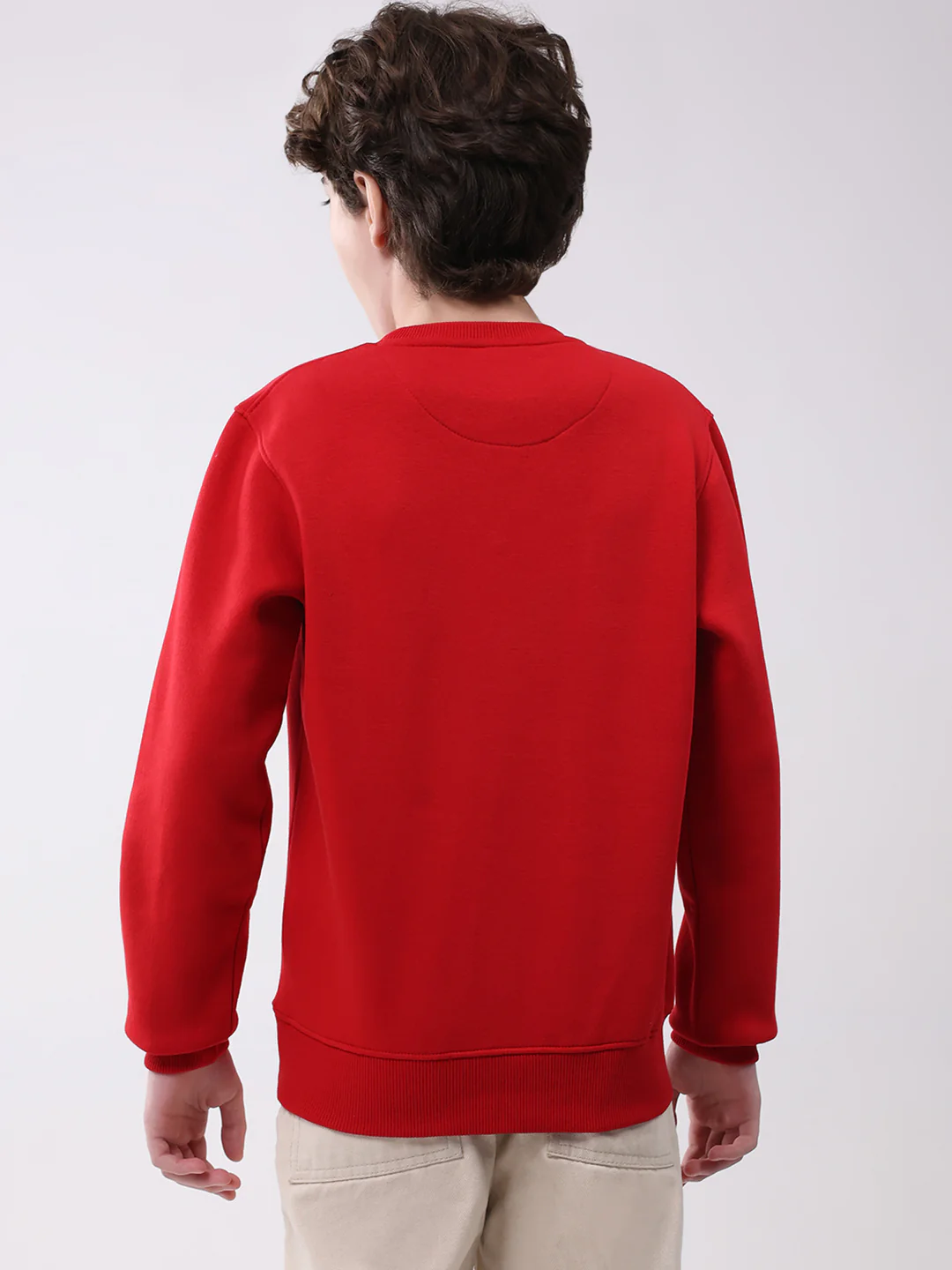 Boys Red Printed Round Neck Full Sleeve Sweatshirt - Image 5