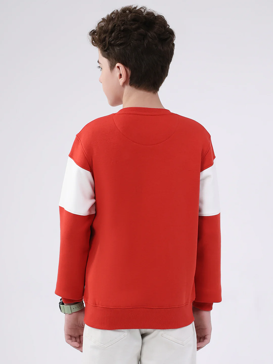 Boys Red Printed Round Neck Full Sleeve Sweatshirt - Image 5