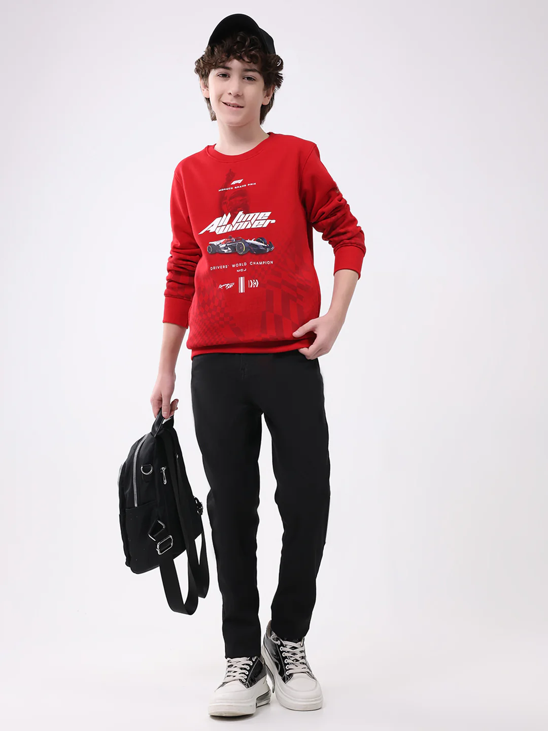 Boys Red Printed Round Neck Full Sleeve Sweatshirt - Image 2