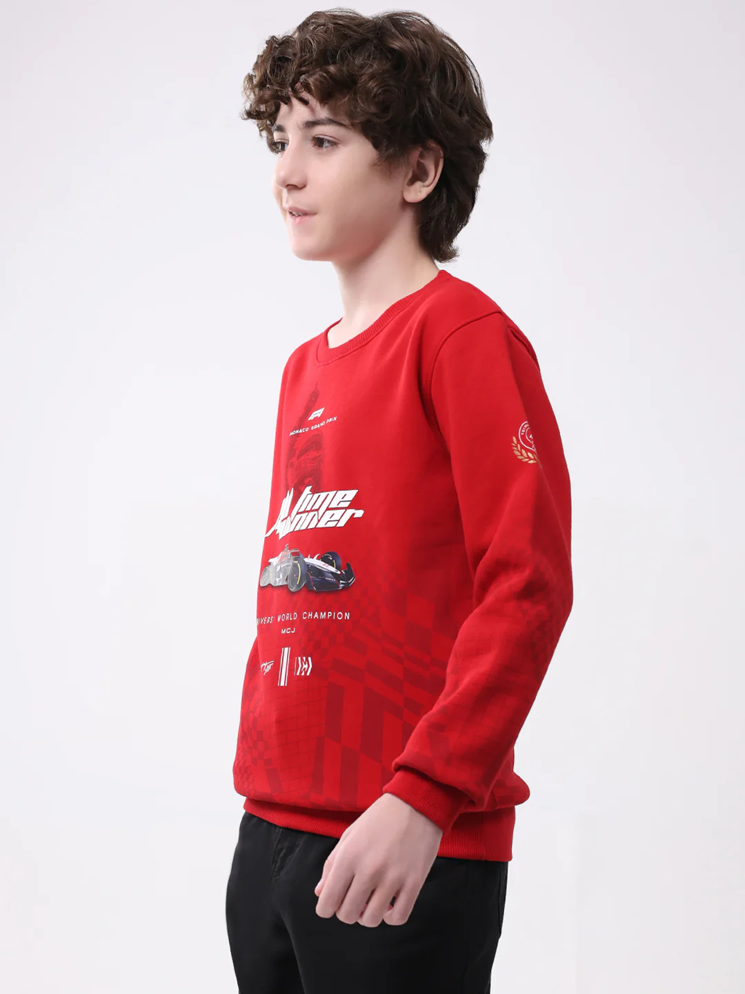 Boys Red Printed Round Neck Full Sleeve Sweatshirt - Image 3
