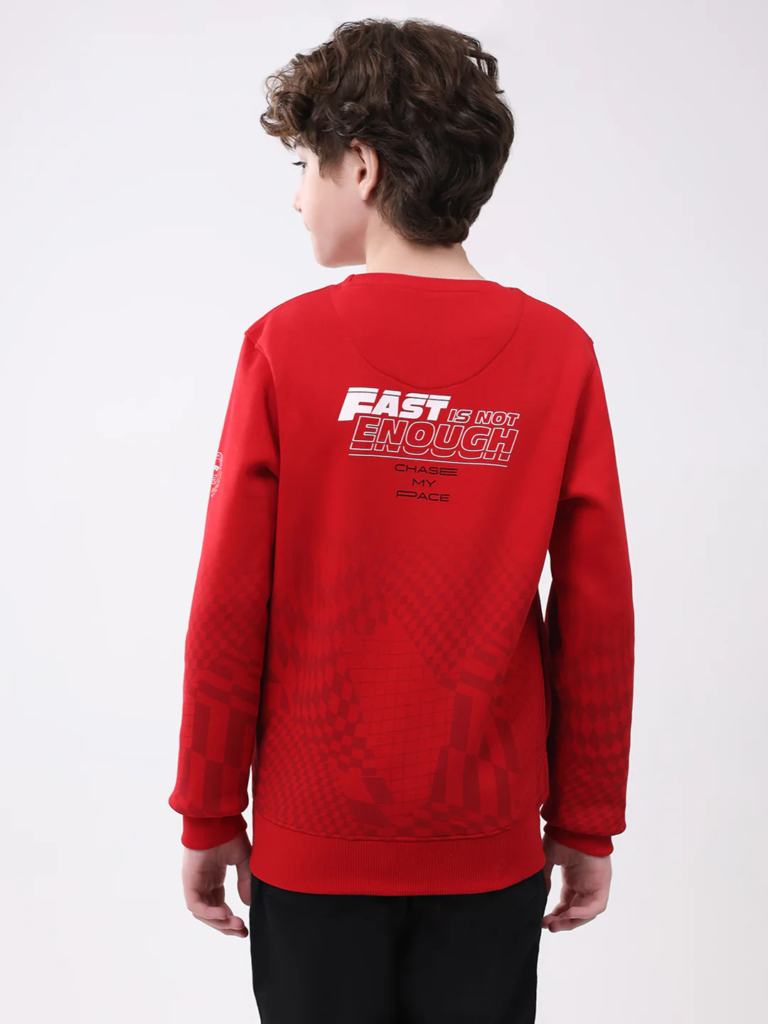 Boys Red Printed Round Neck Full Sleeve Sweatshirt - Image 5