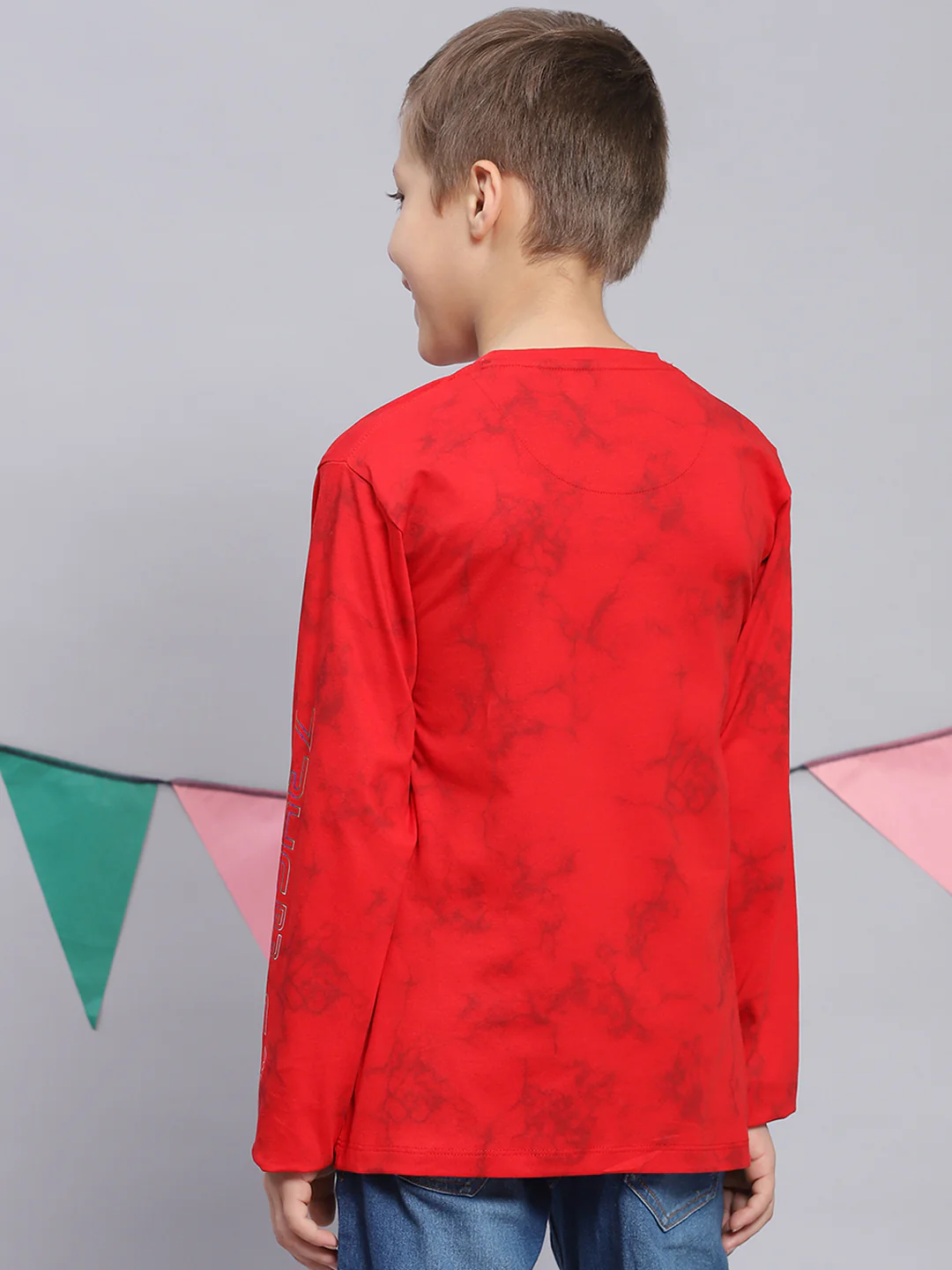 Boys Red Printed Round Neck Full Sleeve T-Shirts - Image 5