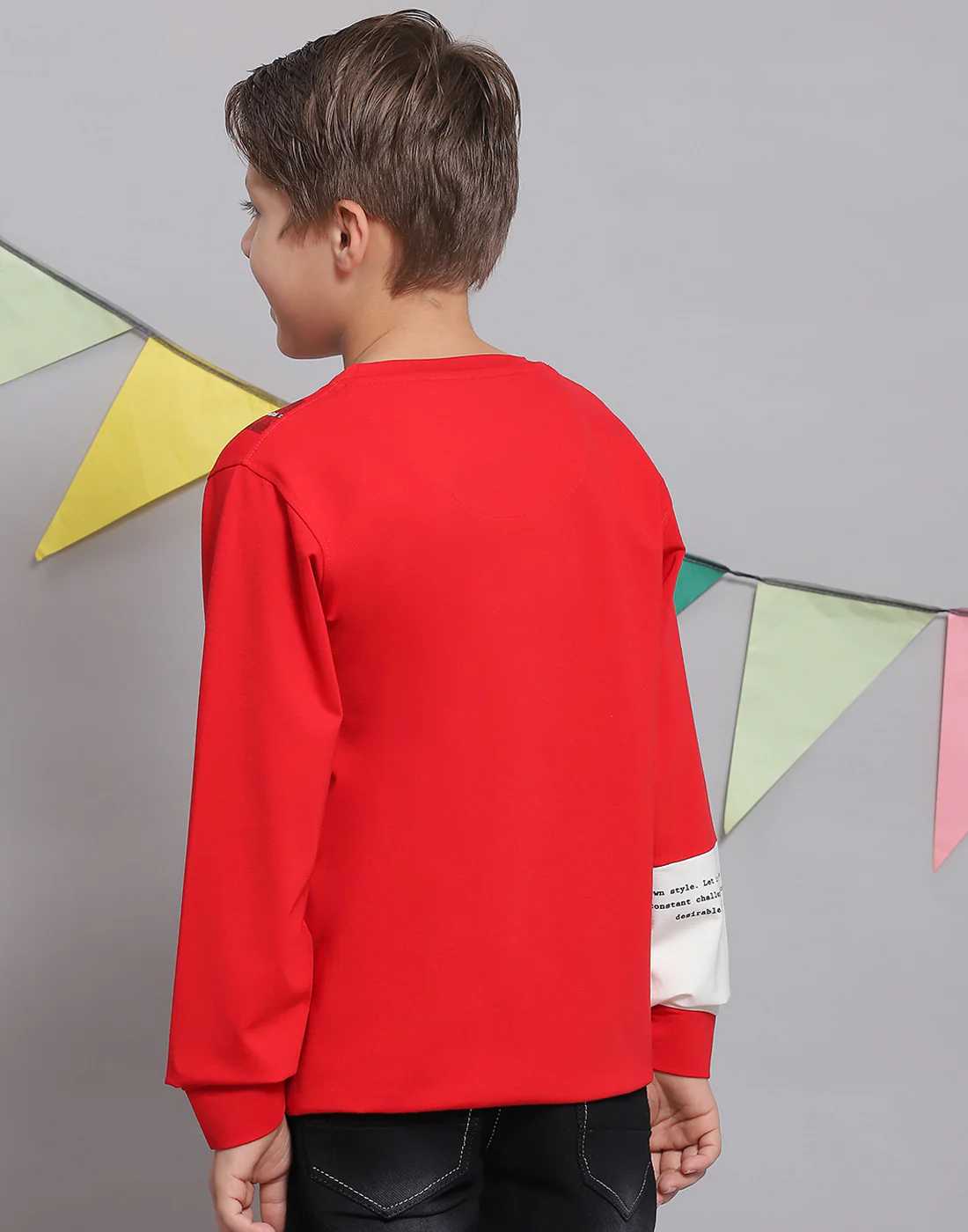 Boys Red Printed Round Neck Full Sleeve T-Shirts - Image 6