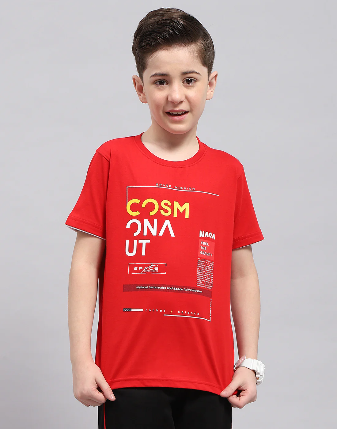 Boys Red Printed Round Neck Half Sleeve T-Shirt - Image 2