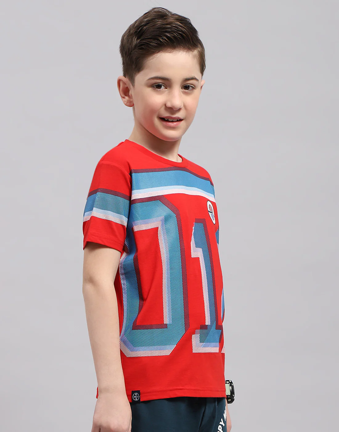 Boys Red Printed Round Neck Half Sleeve T-Shirt - Image 4