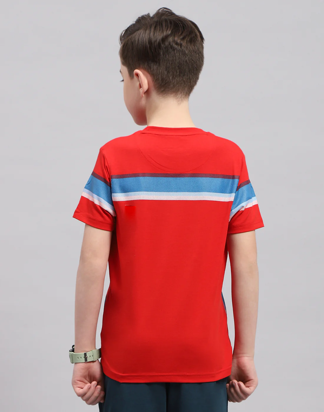 Boys Red Printed Round Neck Half Sleeve T-Shirt - Image 5