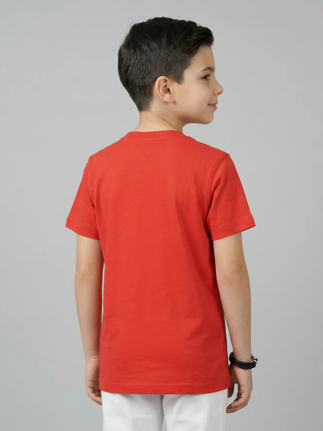 Boys Red Printed Round Neck Half Sleeve T-Shirt - Image 3