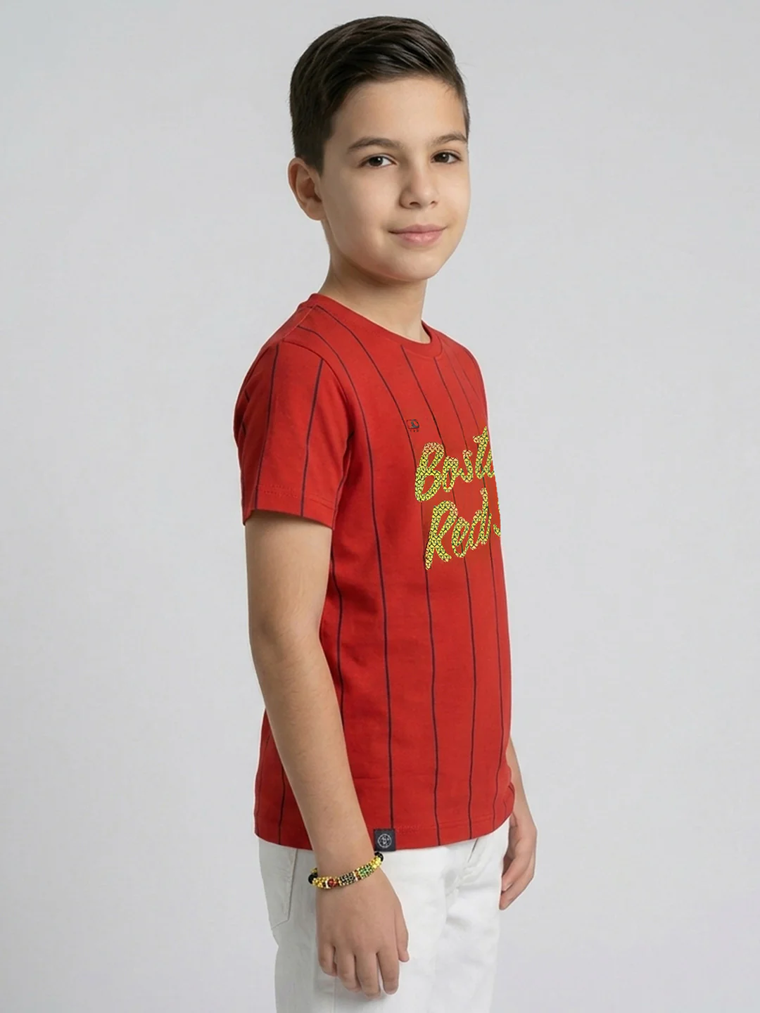 Boys Red Printed Round Neck Half Sleeve T-Shirt - Image 2